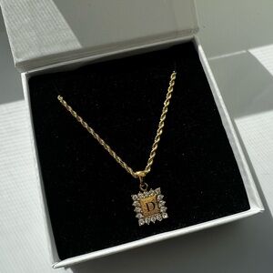 16” 18K Gold plated initial “D” Letter Icy Pendant Rope Necklace Unisex gift